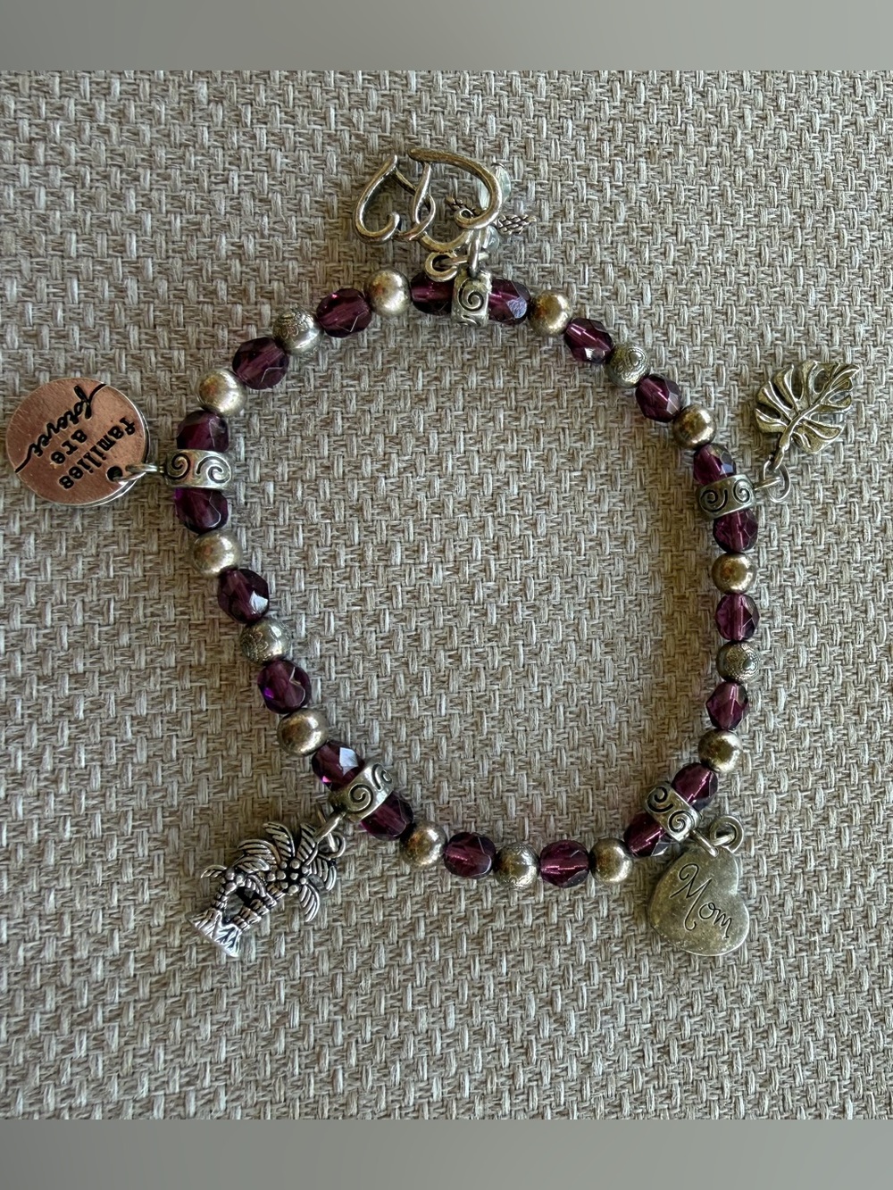 Charm Beaded Bracelet - Purple Crystal & Silver Accents